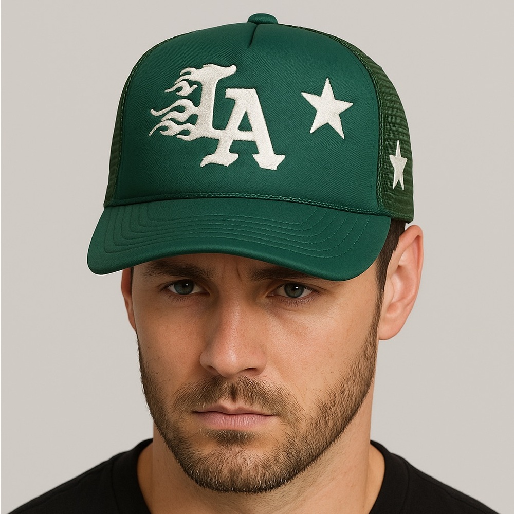 Green LA Star flamed Trucker Hat